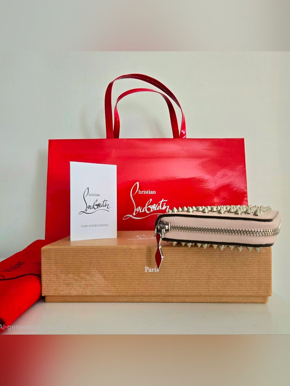 Authentic CHRISTIAN LOUBOUTIN Full Set Pink Spike Wallet Panettone Bag Dust Bag